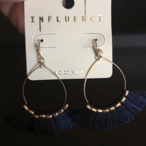 Navy and Gold tassel earrings